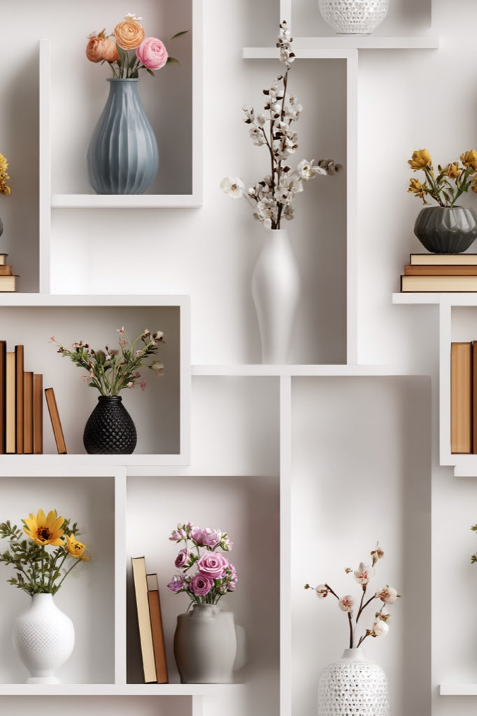Shelves Wallpaper Vases Minimalist Decorative Mural pattern artwork