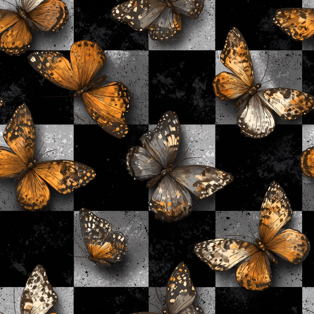 Butterflies Wallpaper Checkered Modern Decorative Mural pattern artwork