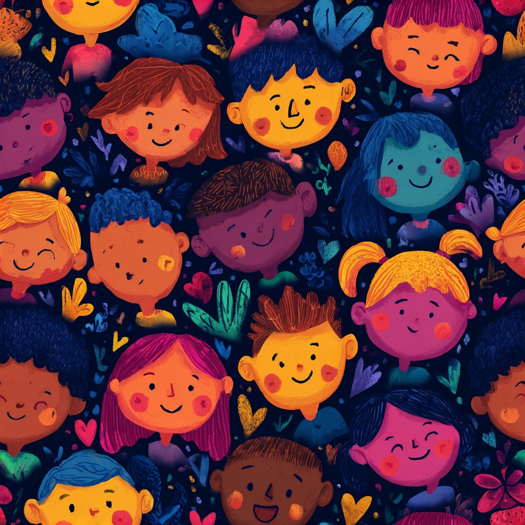 Faces Wallpaper Cartoon Colorful Decorative Mural pattern artwork