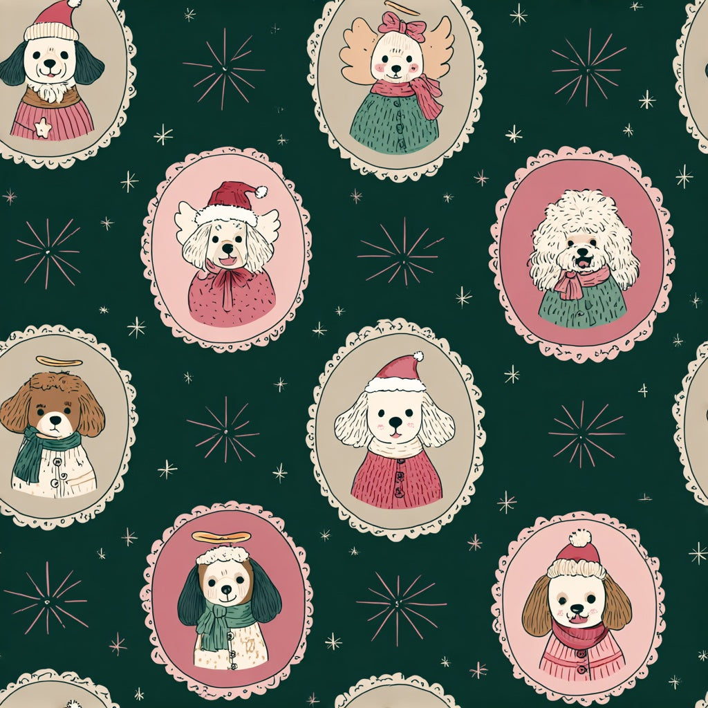 Playful Dogs Wallpaper Festive Vintage Decorative Mural pattern artwork