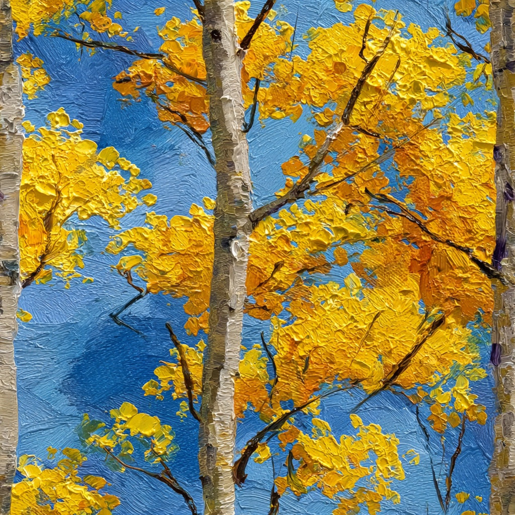 Birch Trees Wallpaper Yellow Leaves Blue Sky Decorative Mural pattern artwork