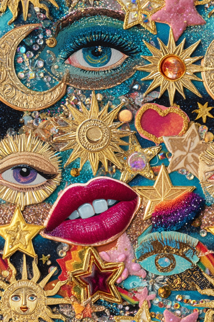 Eclectic Wallpaper Vibrant Cosmic Decorative Mural pattern artwork