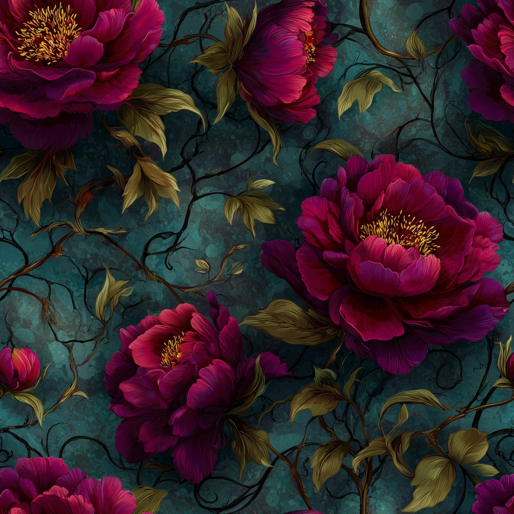 Floral Wallpaper Vintage Teal Decorative Mural pattern artwork