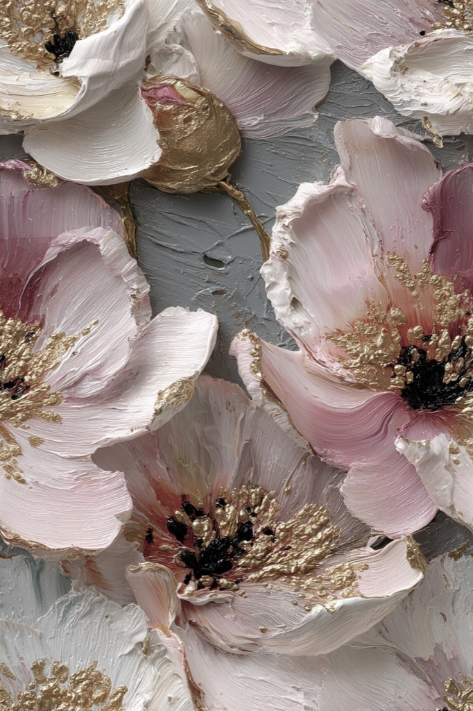 Floral Wallpaper Pink Golden Look Decorative Mural pattern artwork