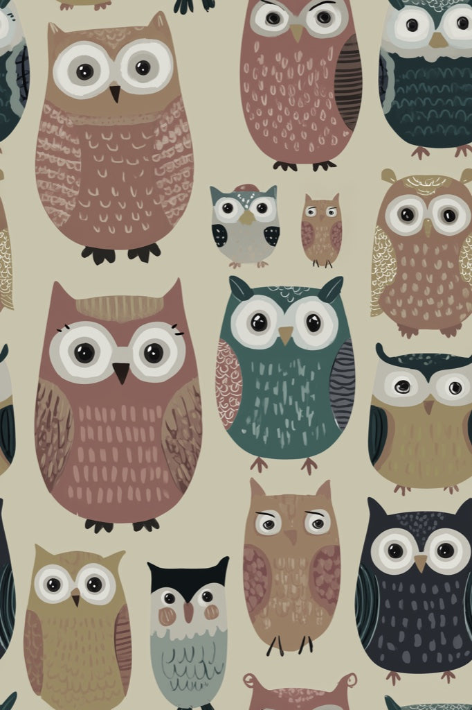 Whimsical Owls Wallpaper Playful Modern Decorative Mural pattern artwork