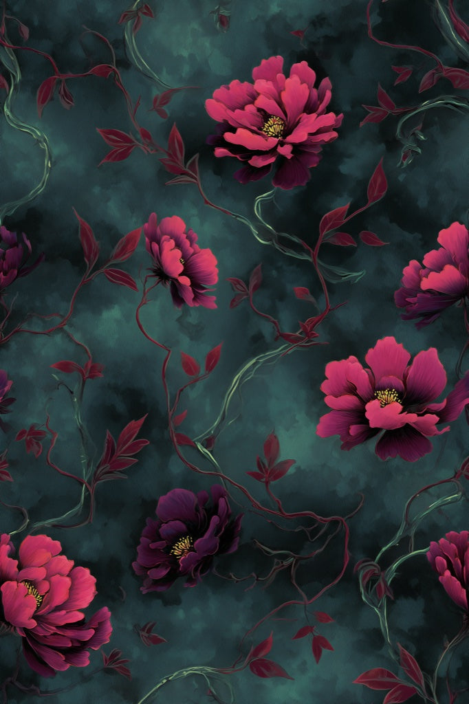 Floral Wallpaper Dark Contemporary Decorative Mural pattern artwork