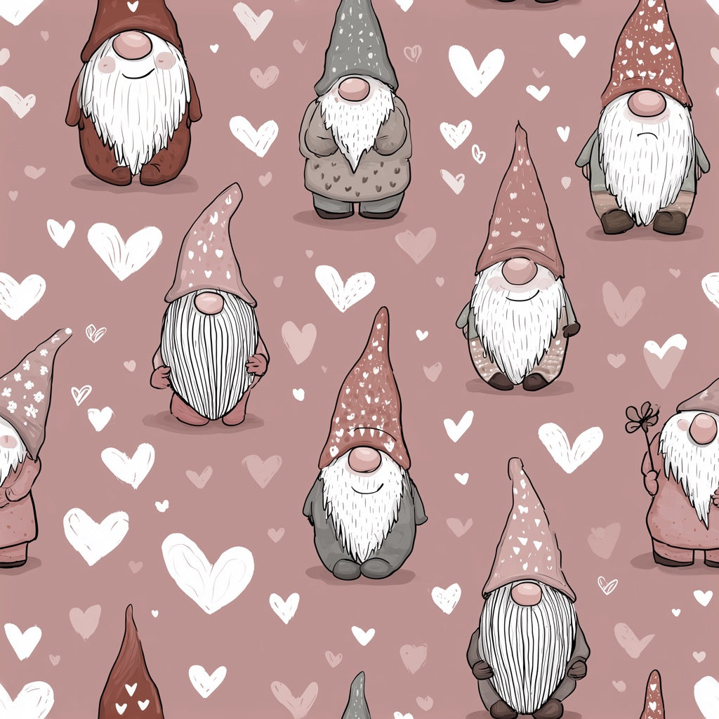 Gnomes Wallpaper Hearts Pink Decorative Mural pattern artwork