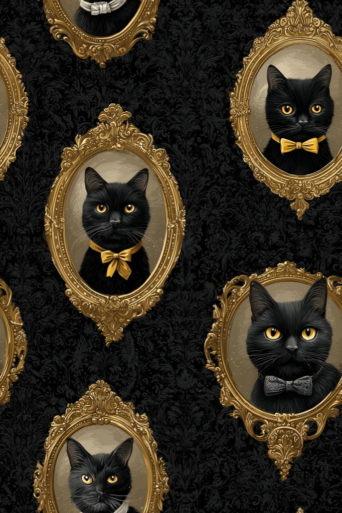 Vintage Cats Wallpaper Ornate Golden Look Decorative Mural pattern artwork
