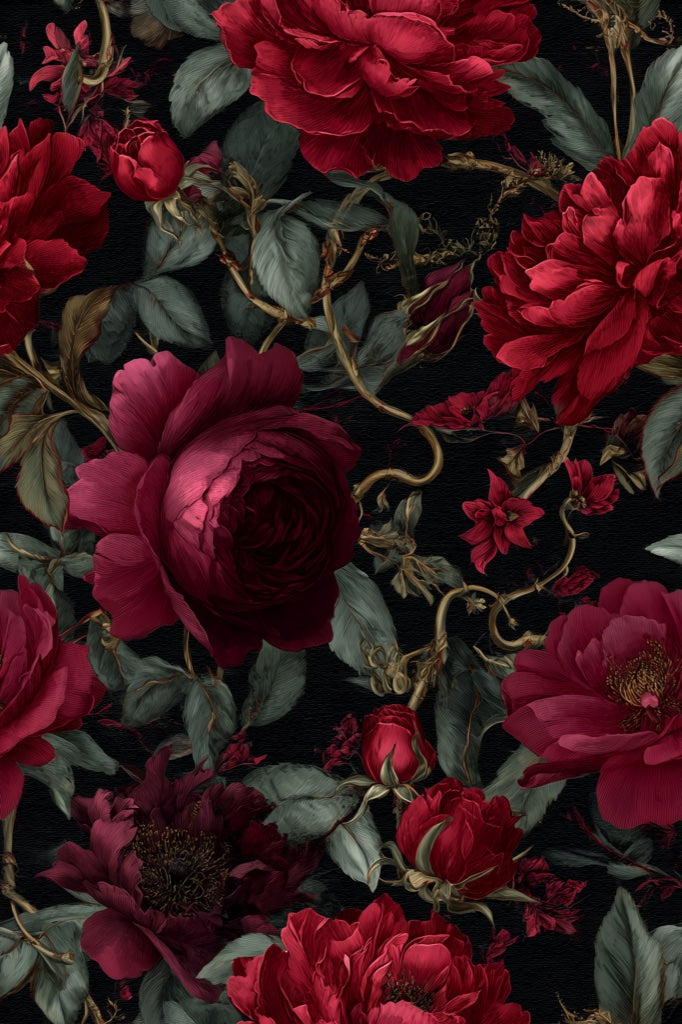 Vintage Floral Wallpaper Dark Traditional Decorative Mural pattern artwork
