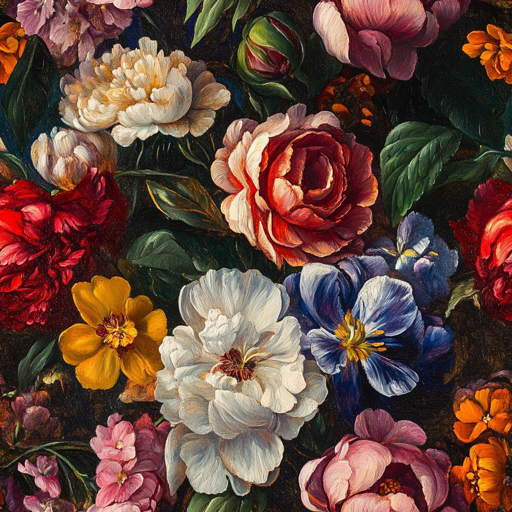 Dark Multicolor Large Floral Wallpaper pattern artwork