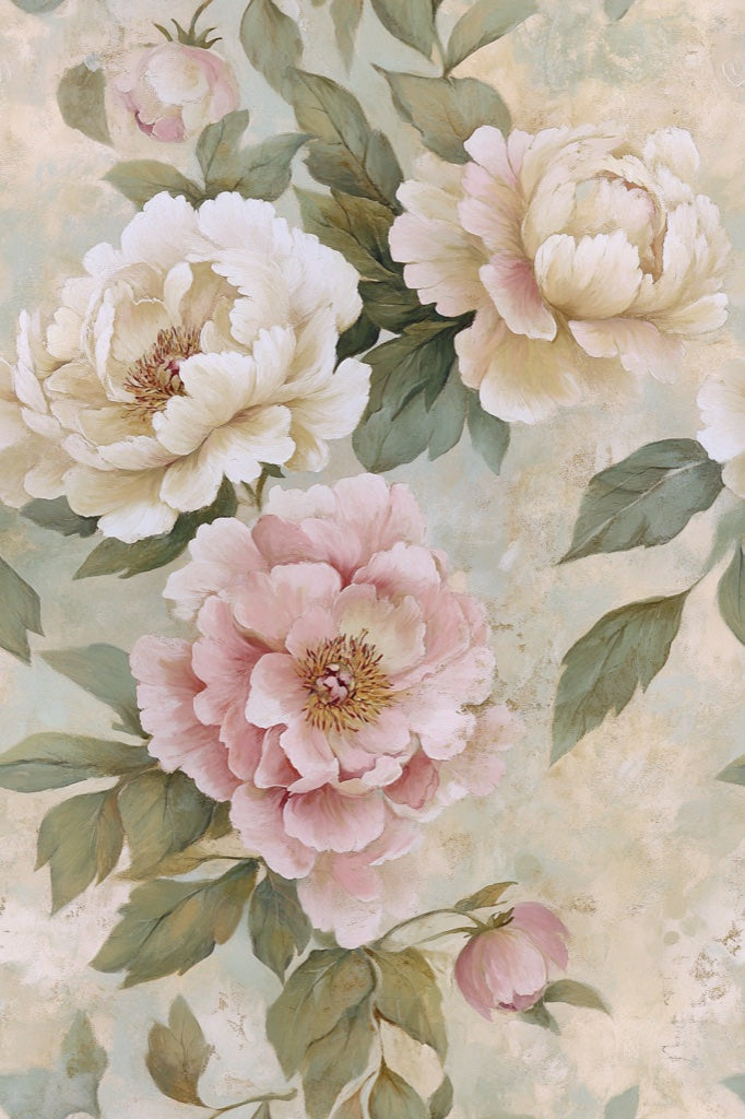 Soft Cream and Pink Peony Floral Wallpaper pattern artwork