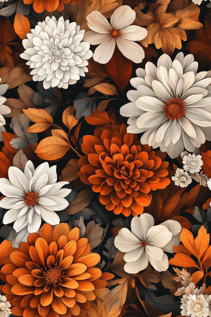 Midnight Black and Amber Large Floral Wallpaper pattern artwork