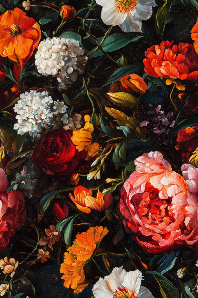 Dark Ebony Dramatic Peony Floral Wallpaper pattern artwork