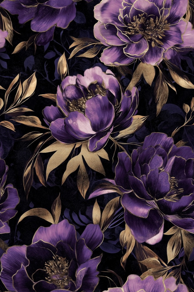 Midnight Purple Peony Floral Wallpaper pattern artwork