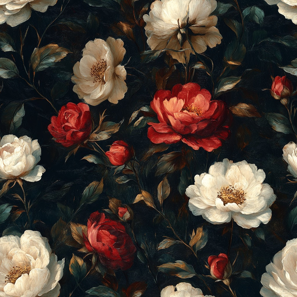 Dark Regal Rose Floral Wallpaper pattern artwork