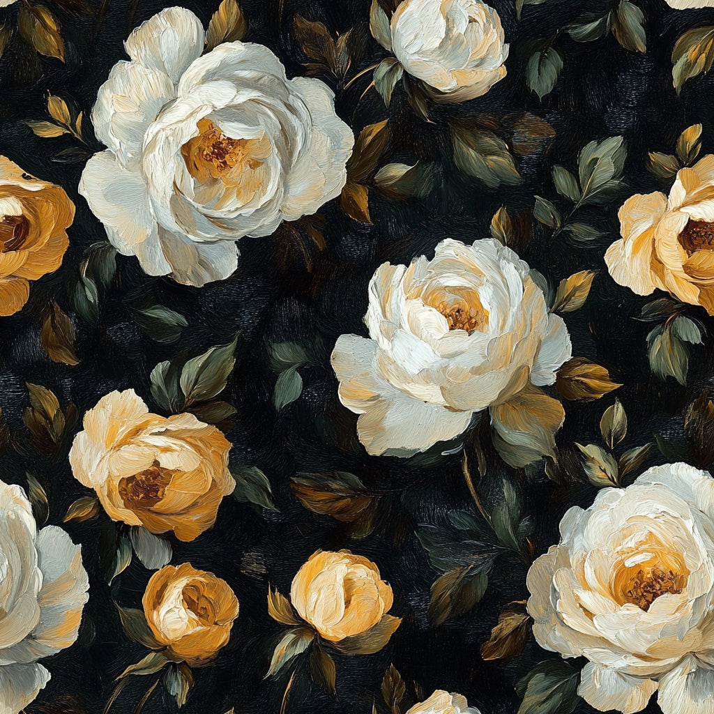 Dark Black and Yellow Rose Floral Wallpaper pattern artwork