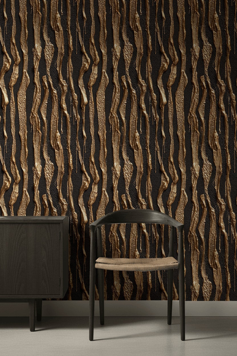 Gold Look Textured Abstract Strip Wallpaper