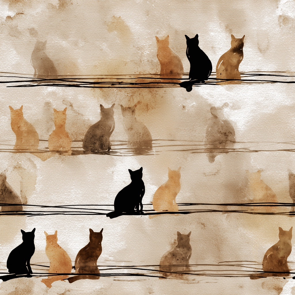 Cats Silhouettes Wallpaper Abstract Removable Artistic Wall Decor pattern artwork