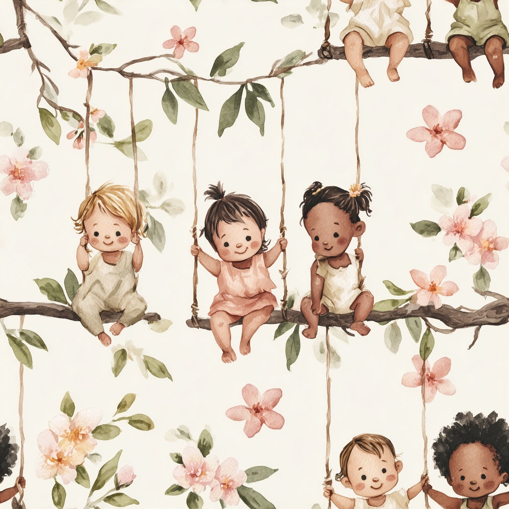 Children Floral Wallpaper Branches Playful Removable Wall Decor pattern artwork