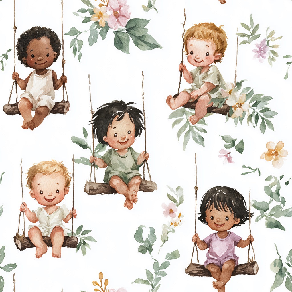 Children Wallpaper Swings Removable Floral Wall Decor pattern artwork