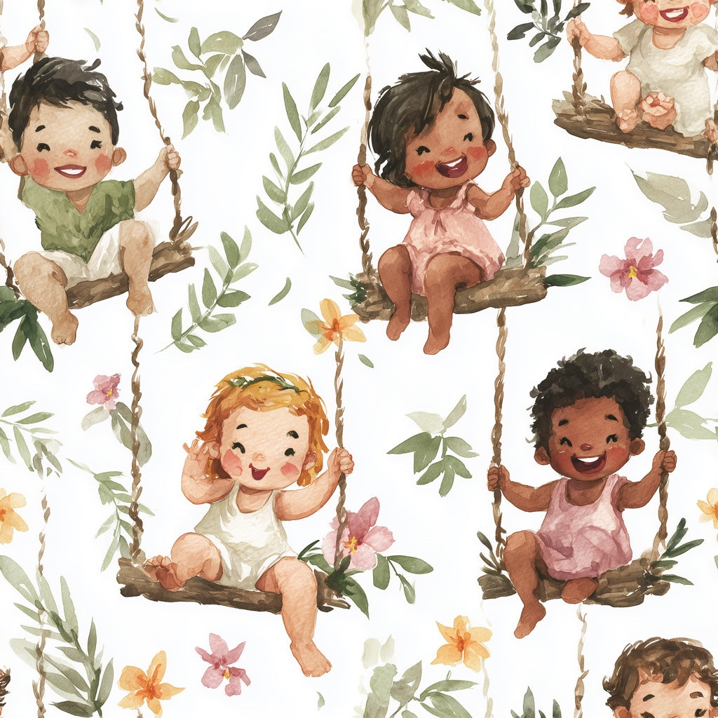 Children Wallpaper Swings Floral Decorative Mural pattern artwork