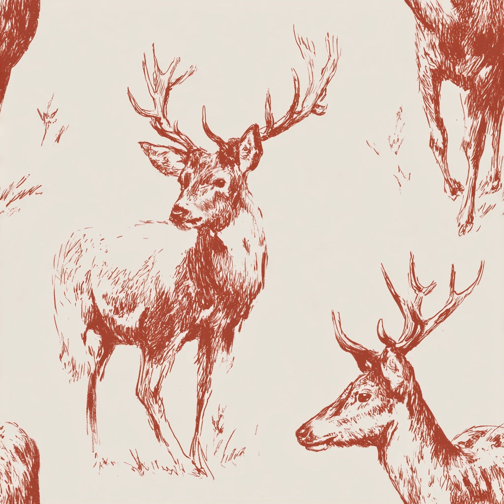 Deer Toile Wallpaper Vintage Rustic Decorative Mural pattern artwork