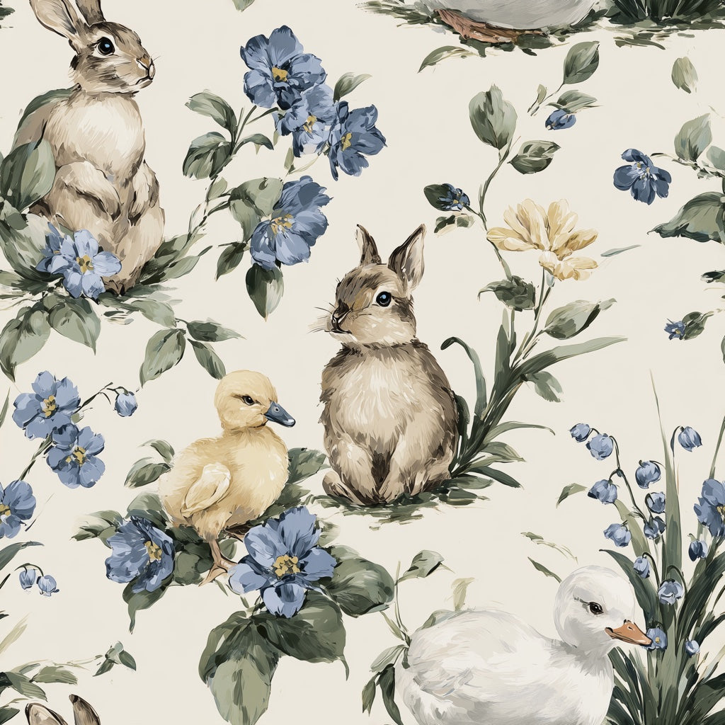 Vintage Wallpaper Rabbit Removable Ducklings Wall Mural pattern artwork