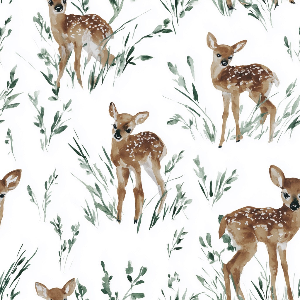 Watercolor Deer Wallpaper Nature Removable Foliage Wall Decor pattern artwork