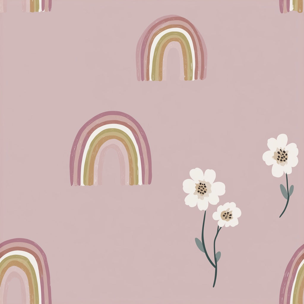 Rainbows Wallpaper Floral Pink Removable Wall Decor pattern artwork