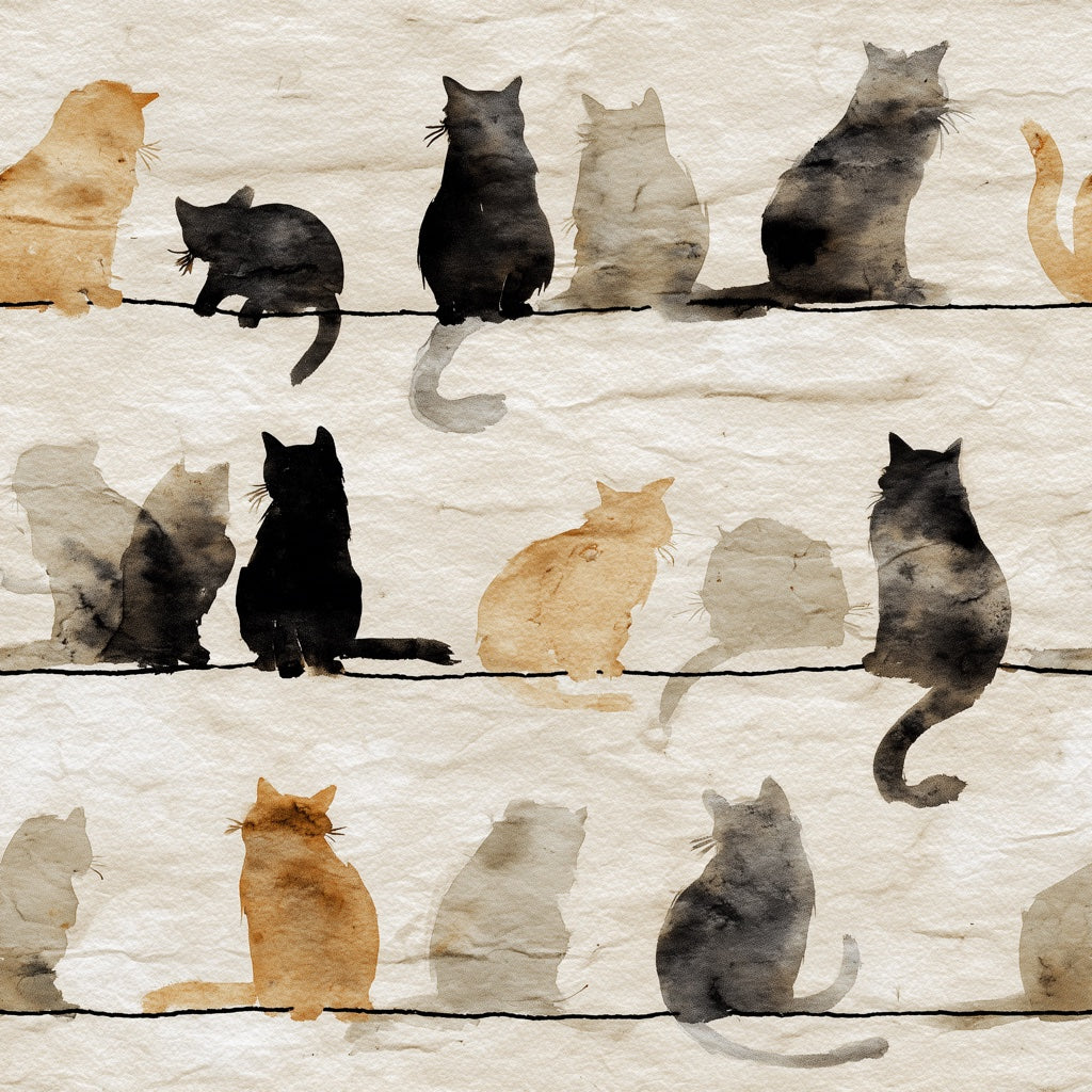Cats Wallpaper Silhouettes Watercolor Decorative Mural pattern artwork