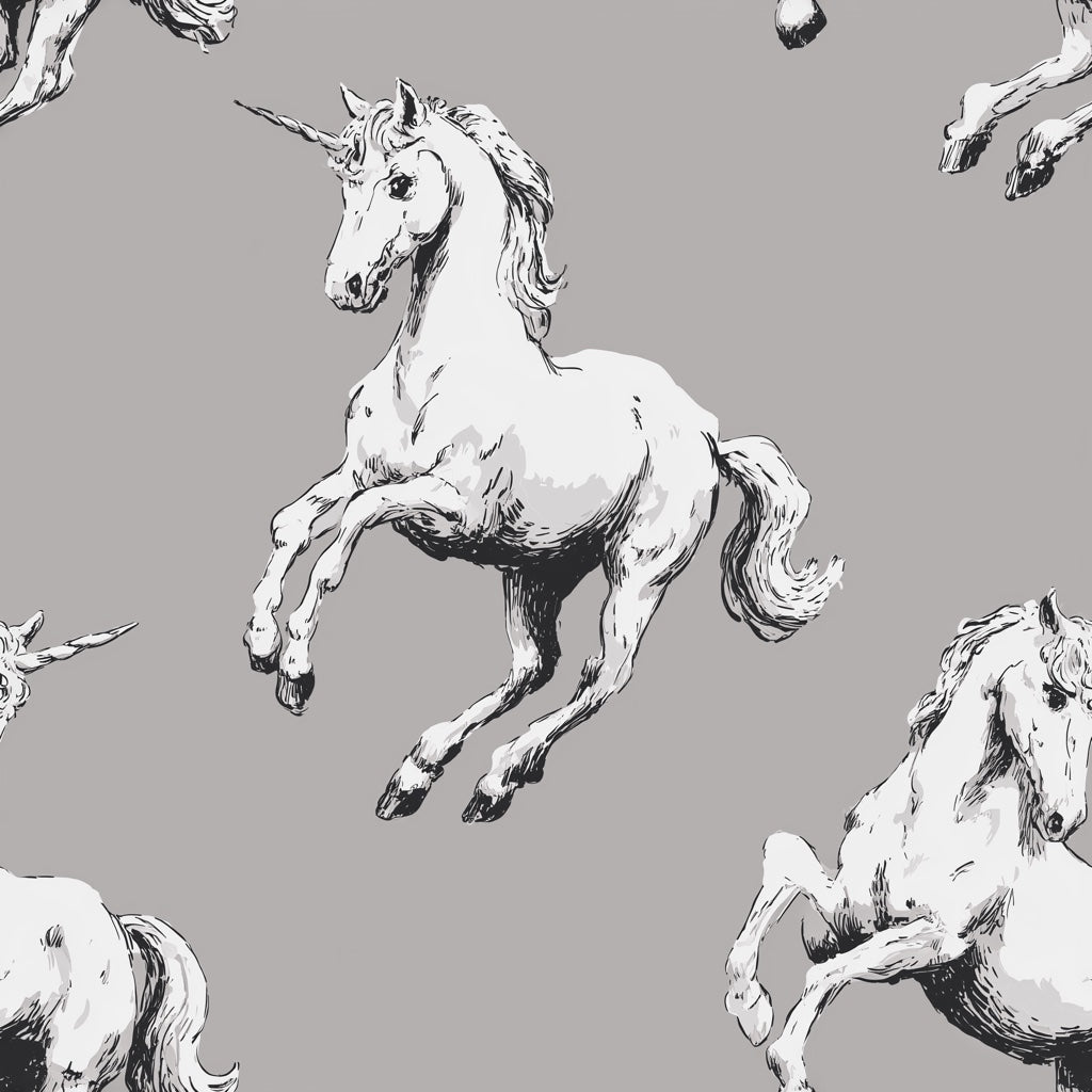 Unicorn Vintage Wallpaper Gray Animal Print Decorative Mural pattern artwork