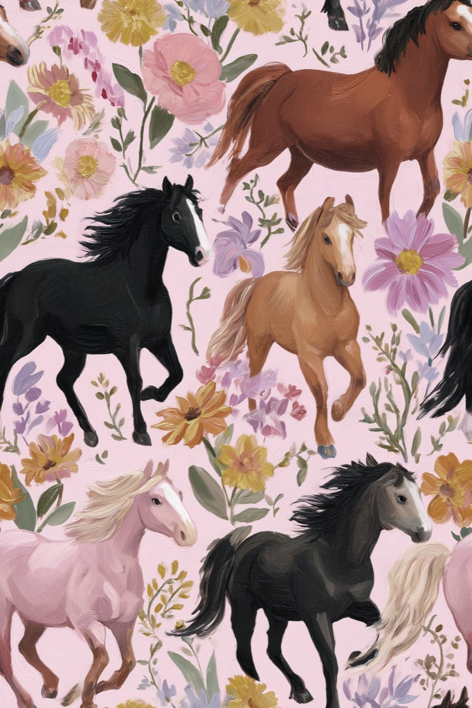 Horses Wallpaper Floral Colorful Removable Wall Decor pattern artwork