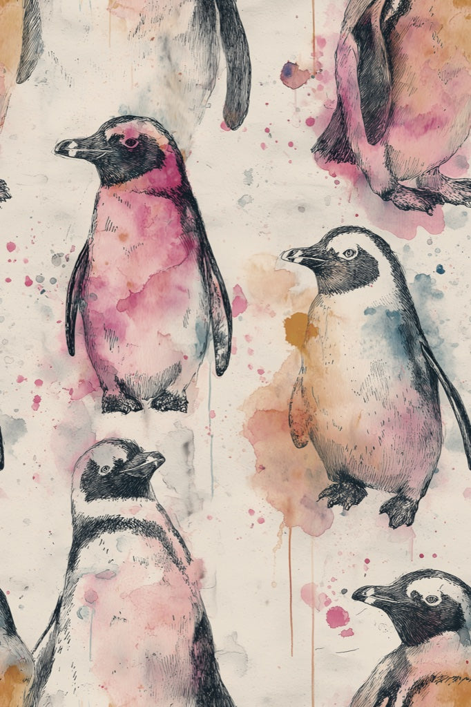 Penguins Wallpaper Watercolor Abstract Removable Wall Decor pattern artwork