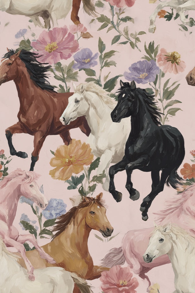 Horses Wallpaper Flowers Removable Abstract Wall Decor pattern artwork
