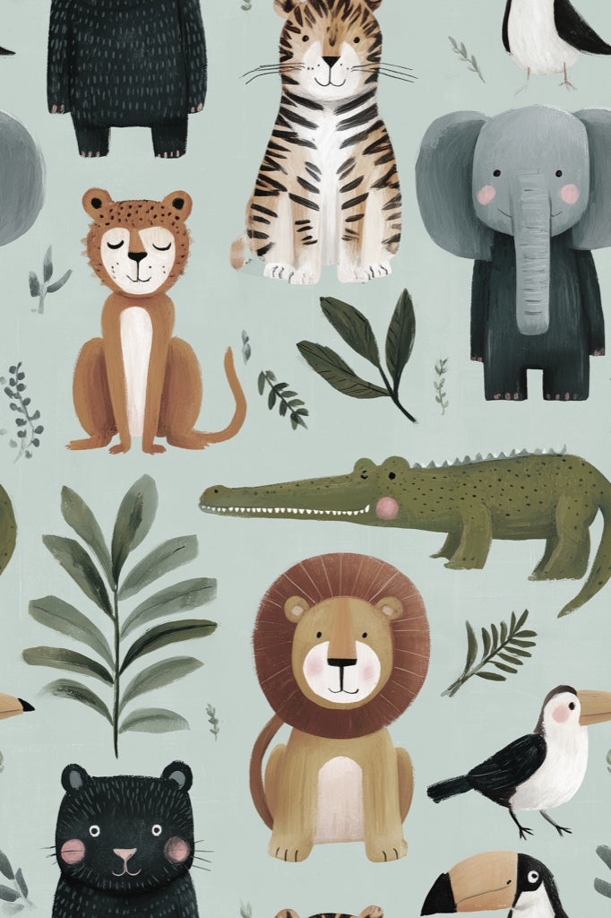 Cartoon Animals Wallpaper Whimsical Playful Wall Decor pattern artwork