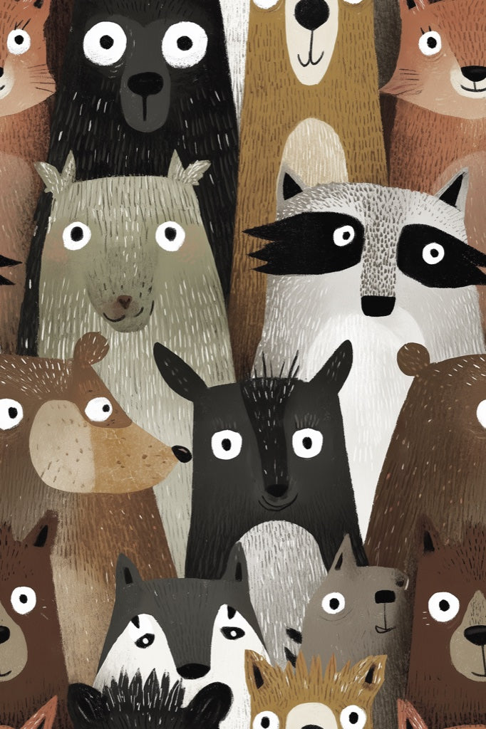 Animals Wallpaper Cartoon Playful Wall Decor pattern artwork