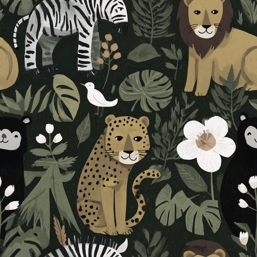 Jungle Wallpaper Animals Tropical Decorative Mural pattern artwork
