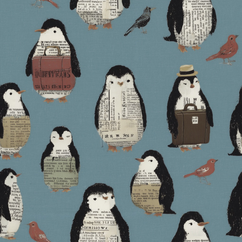 Penguins Wallpaper Birds Newspaper Print Decorative Mural pattern artwork