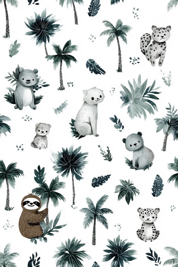 Shades Of Green Wallpaper Animals Removable Palm Wall Mural pattern artwork