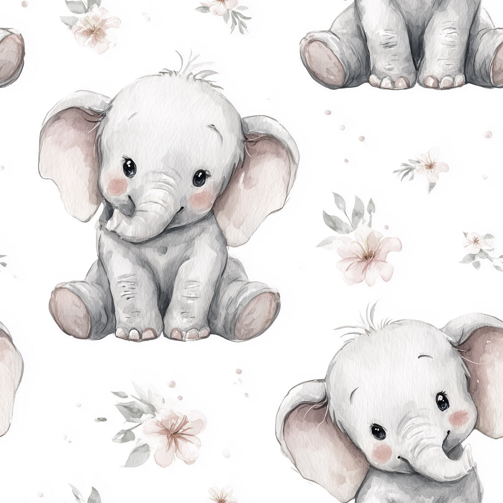 Elephant Wallpaper Floral Watercolor Removable Wall Decor pattern artwork