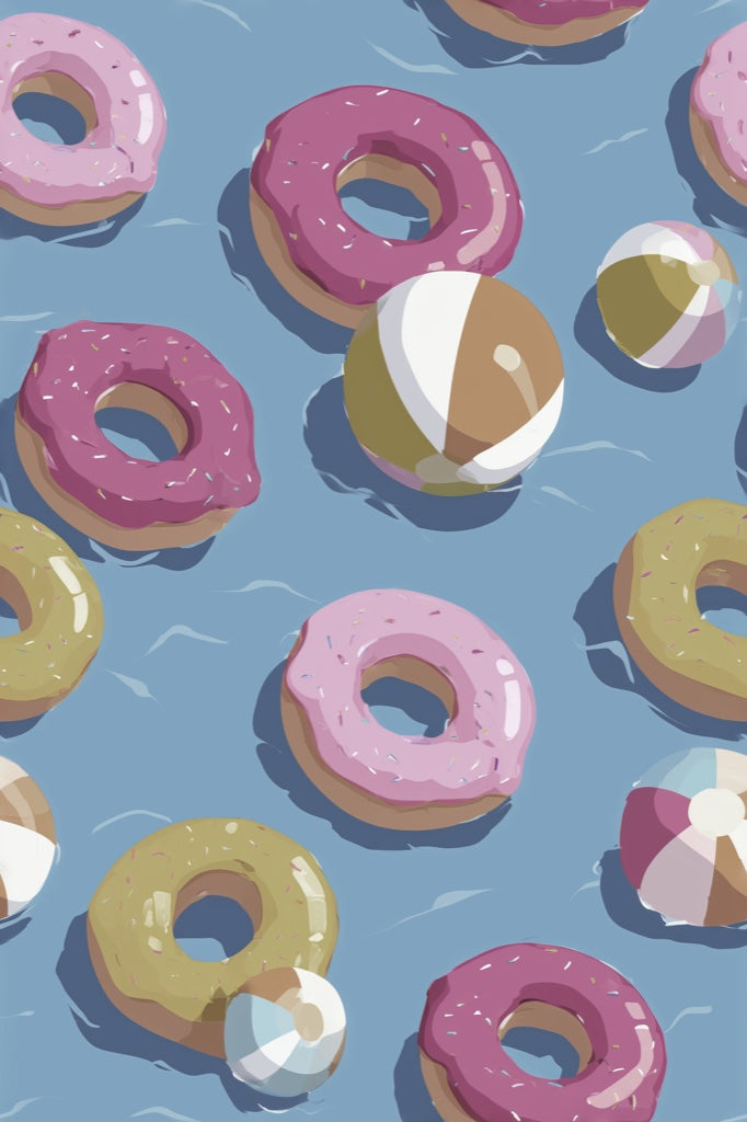 Donuts Wallpaper Beach Balls Playful Decorative Mural pattern artwork