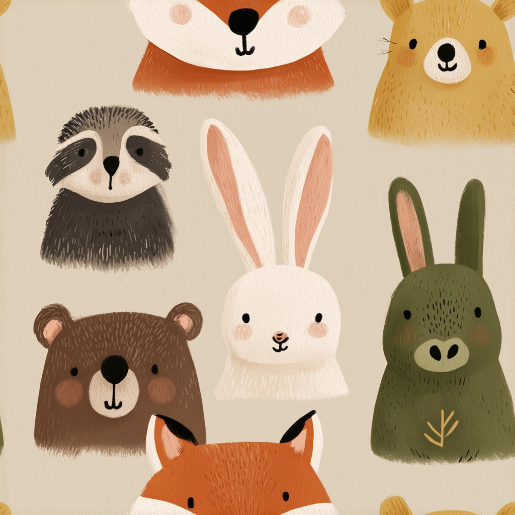 Woodland Animals Wallpaper Cartoon Playful Decorative Mural pattern artwork