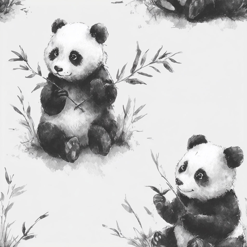 Panda Wallpaper Bamboo Watercolor Removable Wall Decor pattern artwork