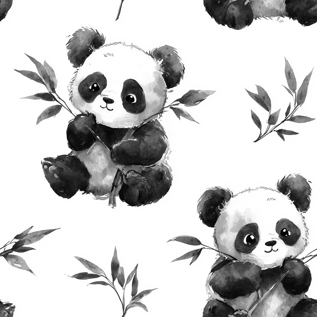 White Background Wallpaper Panda Playful Decorative Mural pattern artwork