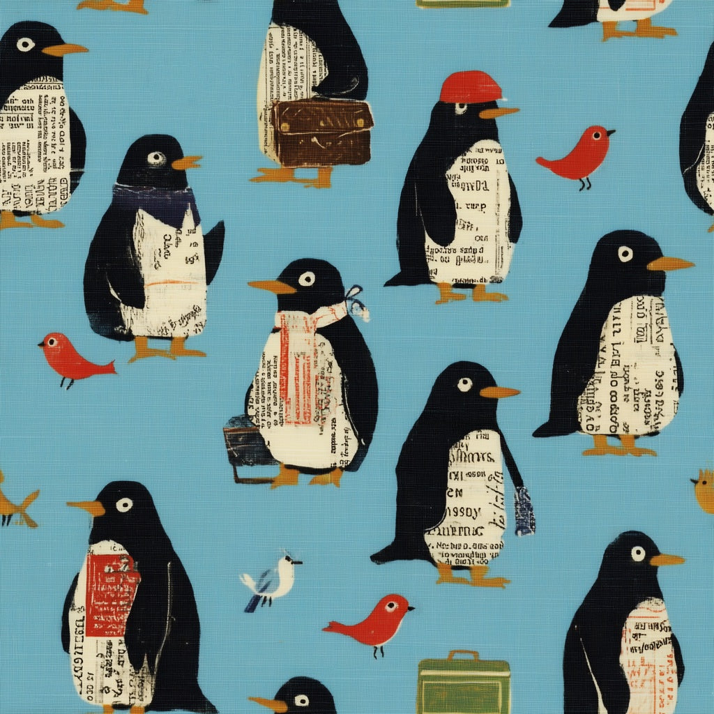 Penguins Wallpaper Whimsical Collage Wall Mural pattern artwork