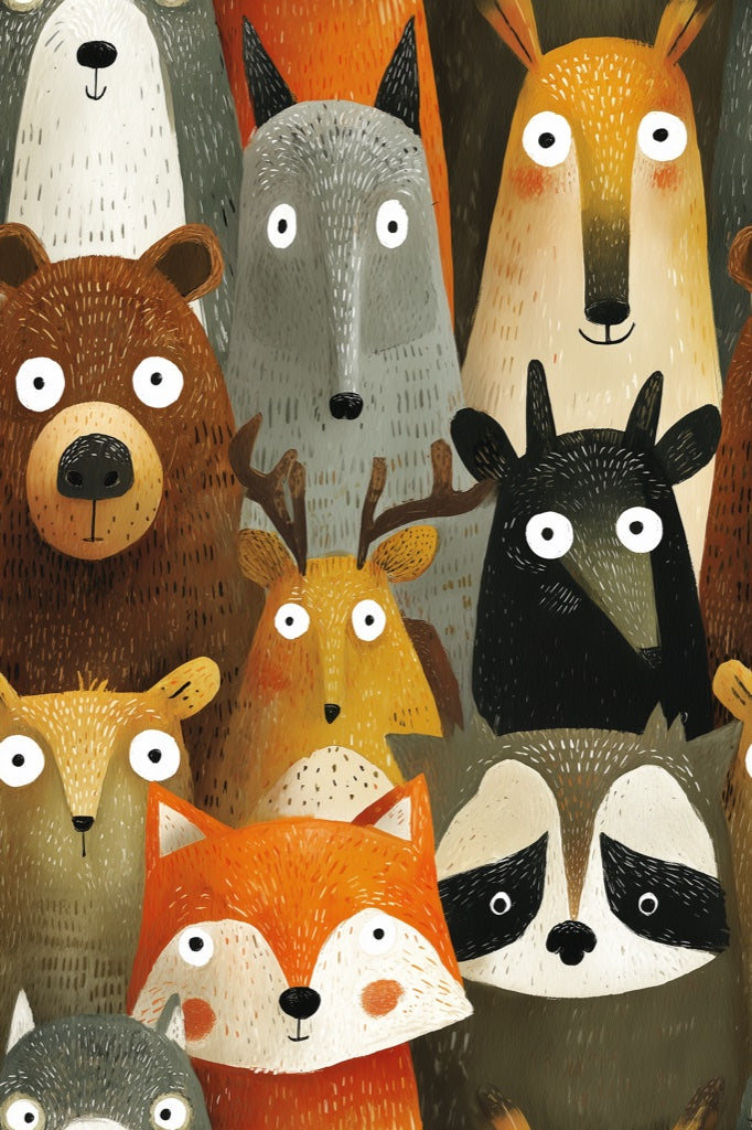Whimsical Animals Wallpaper Modern Cartoon Wall Decor pattern artwork