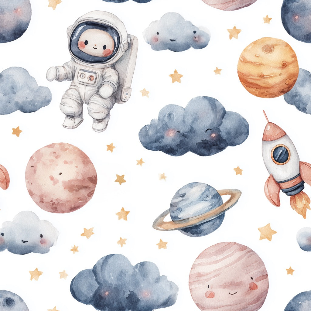 Astronaut Wallpaper Planets Whimsical Mural pattern artwork