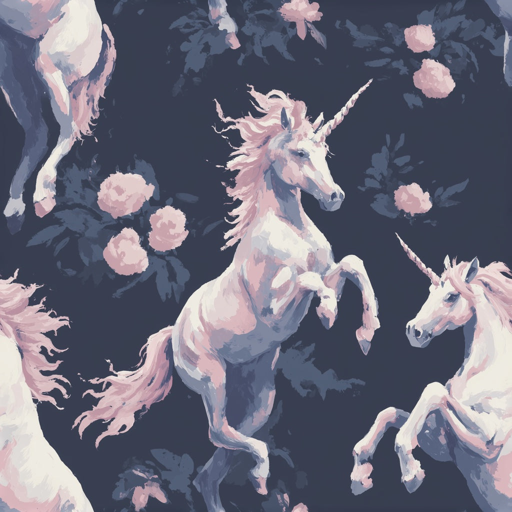 Whimsical Unicorn Wallpaper Floral Removable Fantasy Wall Mural pattern artwork