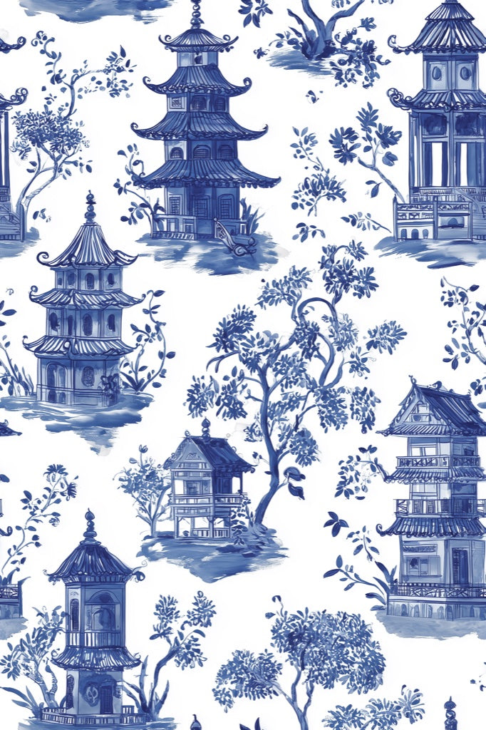 White Background Wallpaper Blue Chinoiserie Decorative Mural pattern artwork