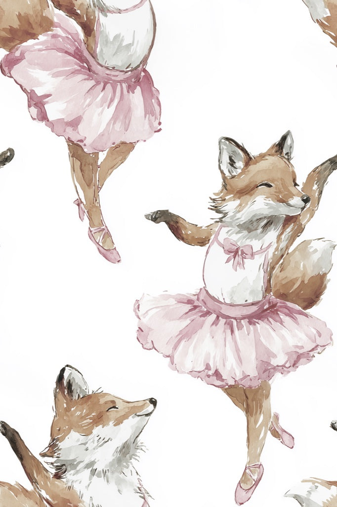 Fox Wallpaper Ballerina Removable Whimsical Wall Mural pattern artwork
